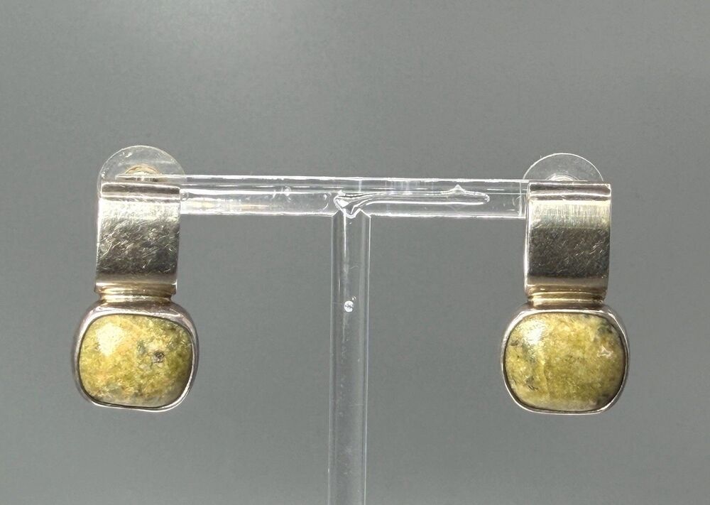 Cassandra 925 Sterling Silver Green Stone Earrings Modernist Artisan